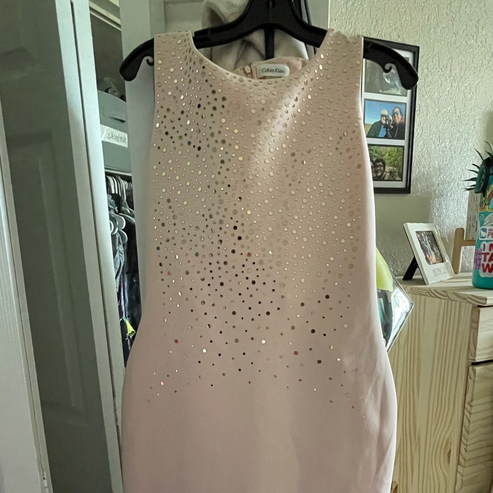 Blush and rose gold Calvin Klein dress